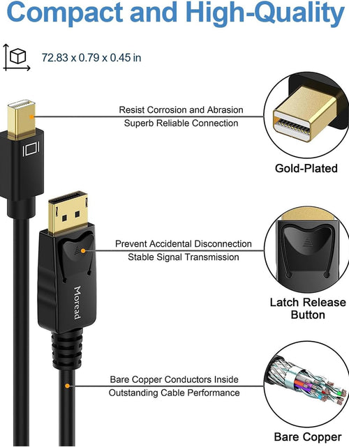 Load image into Gallery viewer, Mini Displayport to Displayport Cable, 6 Feet, Gold-Plated Displayport to Mini Displayport (4K@60Hz, 2K@144Hz) Mini DP to DP Display Cable - Black
