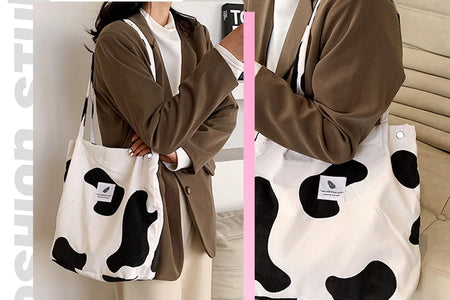 Women’S Corduroy Canvas Cow Tote Shoulder Purse