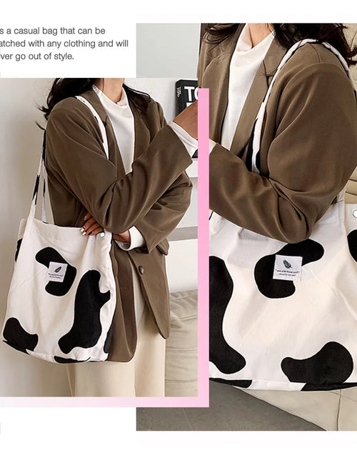 Load image into Gallery viewer, Women’S Corduroy Canvas Cow Tote Shoulder Purse

