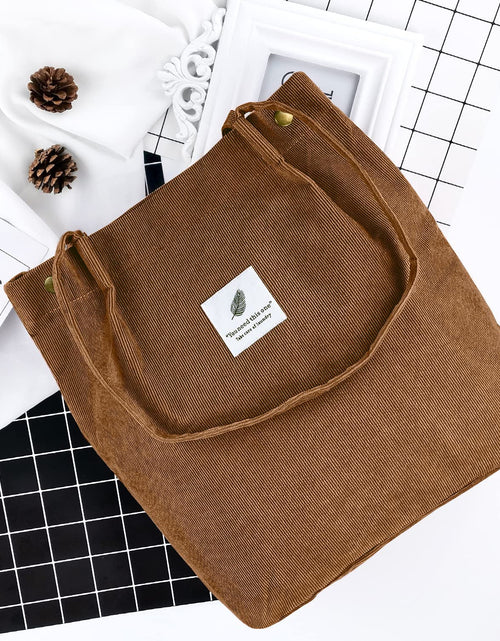 Load image into Gallery viewer, Corduroy Tote Bag Large for Women Girl Lady Canvas Shoulder Cord Purse with Inner Pocket (Brown)
