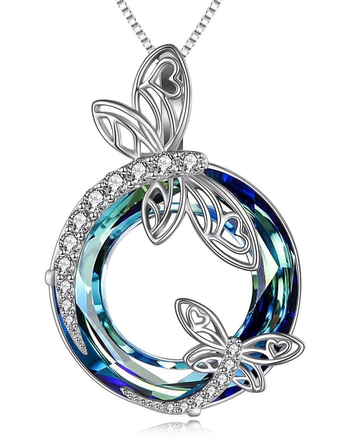 Load image into Gallery viewer, Sterling Silver Dragonfly Necklace Blue Crystal Birthday Anniversary Mothers Valentines Day Gifts for Women
