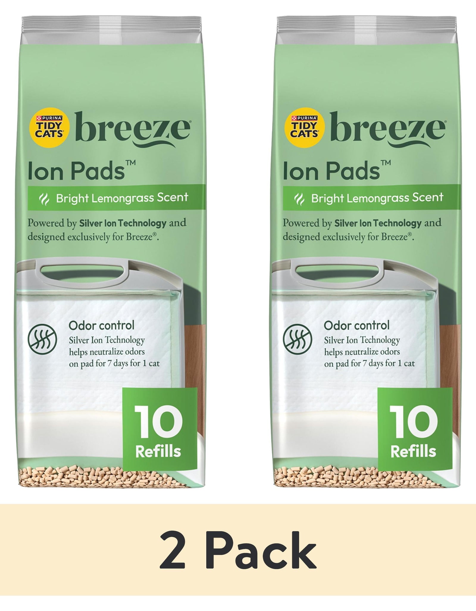 (10 Pack) Purina  Breeze Bright Lemongrass Scented Ion Cat Litter Pads Refill Pack