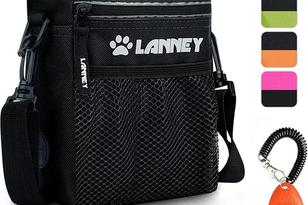 Dog Treat Pouch for Training, Dog Treat Bag for Pet Training - 3 Ways to Wear with Shoulder Strap, Clicker, Tote Carry Kibble Snacks Toys to Reward Walking, Metal Clip, Waist Belt, Poop Bag Dispenser