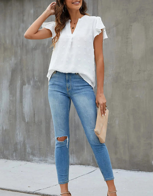 Load image into Gallery viewer, Blouses for Women Dressy V Neck Ruffle Sleeve Summer Tops Casual Flowy Shirts
