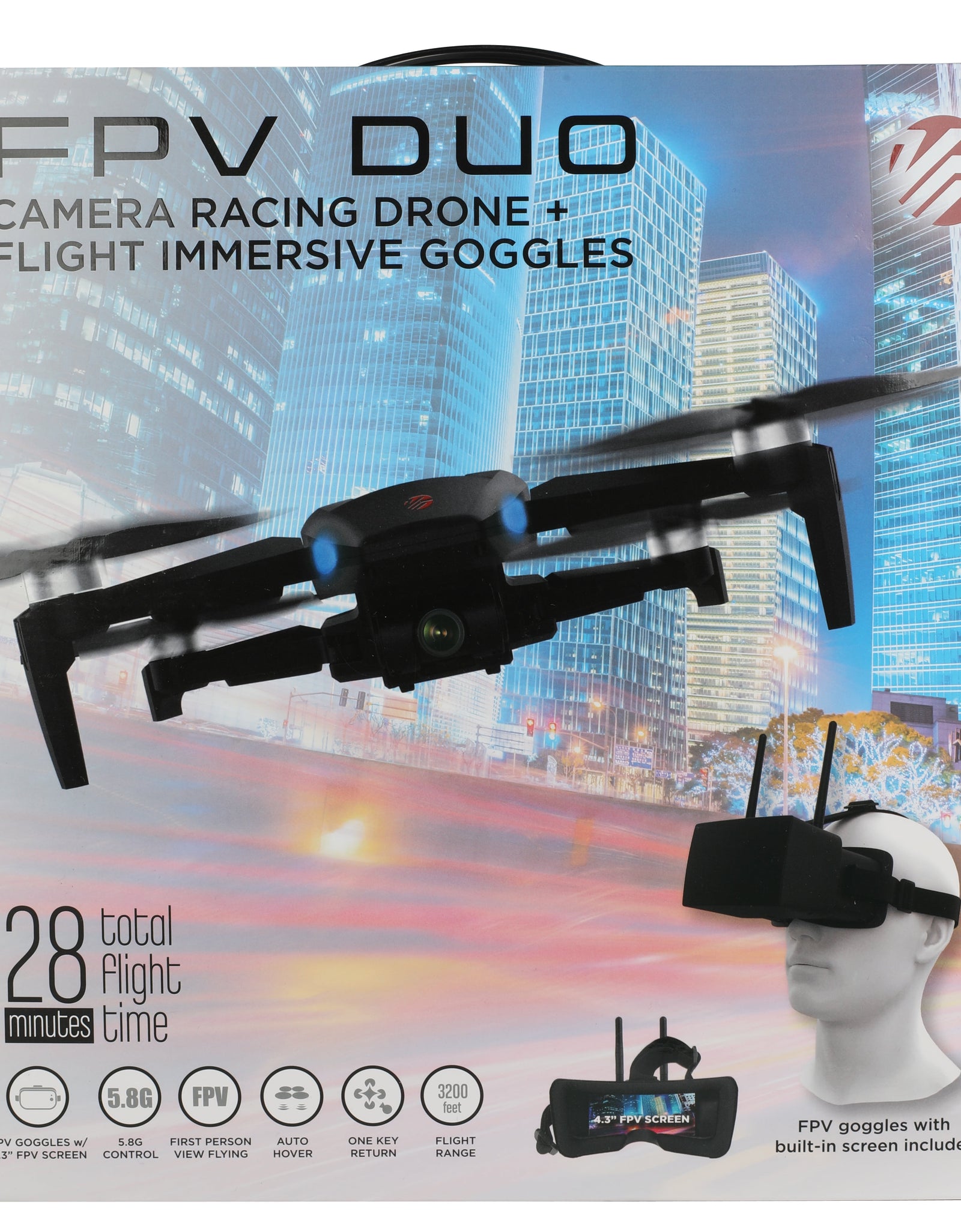 FPV Duo Racing Drone with Goggles and GPS, Black
