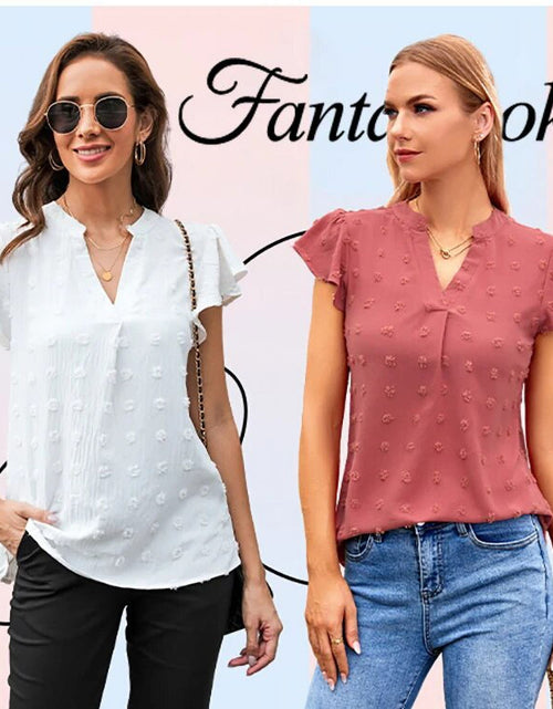 Load image into Gallery viewer, Blouses for Women Dressy V Neck Ruffle Sleeve Summer Tops Casual Flowy Shirts
