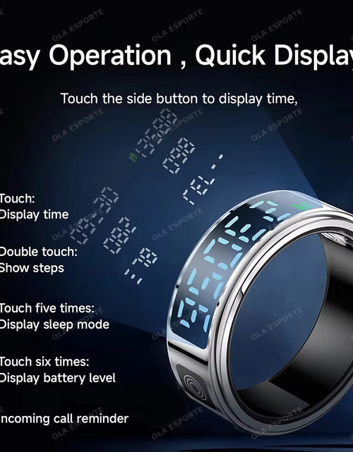 Load image into Gallery viewer, 2025 Smart Ring LED Touch Display Screen Gesture Swipe Video Heart Rate Health Monitoring 5ATM Waterproof Smart Rings Men Women
