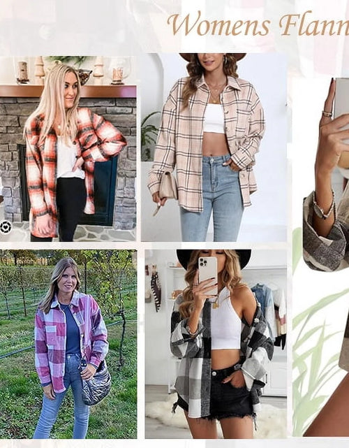 Load image into Gallery viewer, Womens Plaid Shirts Flannel Shacket Jacket Long Sleeve Button down Shirts Blouses Tops
