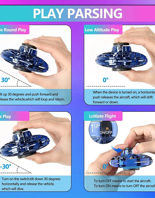 Load image into Gallery viewer, Flying Spinner Toy, Mini Flying Ball Toys,With 360 Fly Rotating UFO Fun Toy LED Light Flying Fidget Spinner Orb for Girls Boys Adult Indoor Outdoor,Blue
