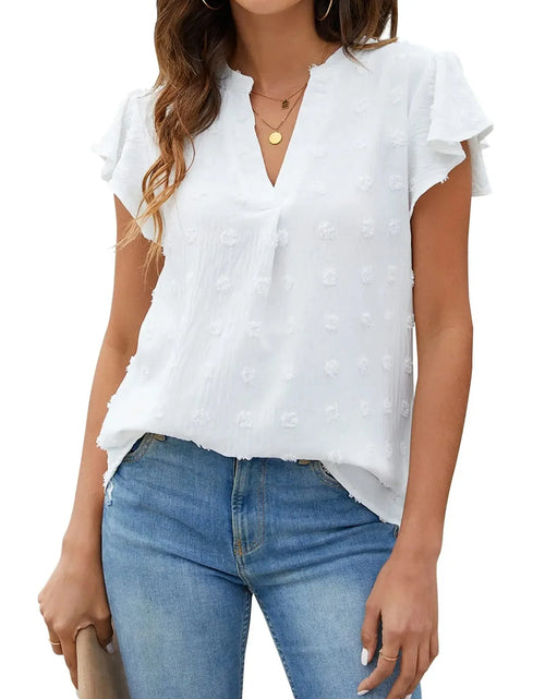 Load image into Gallery viewer, Blouses for Women Dressy V Neck Ruffle Sleeve Summer Tops Casual Flowy Shirts
