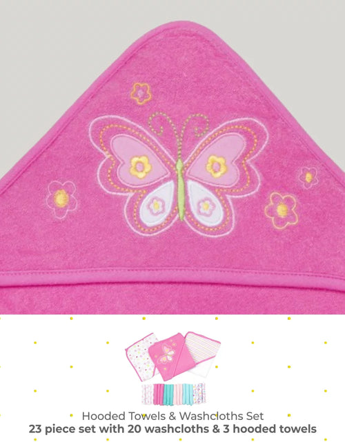 Load image into Gallery viewer, Juego De Toallas Con Capucha Para Baño Y Paños Para Bebés, Juego De Regalo De 23 Piezas, Butterfly Rosa
