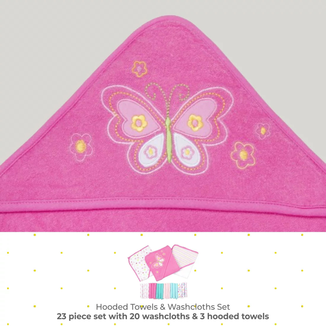 Juego De Toallas Con Capucha Para Baño Y Paños Para Bebés, Juego De Regalo De 23 Piezas, Butterfly Rosa