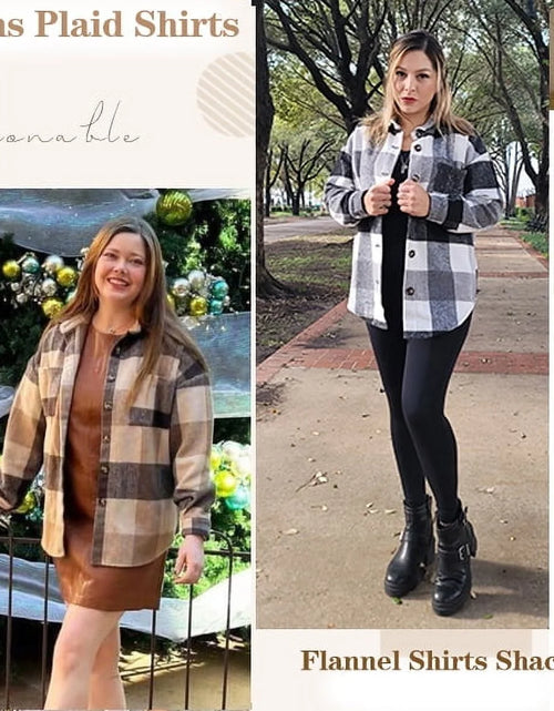 Load image into Gallery viewer, Womens Plaid Shirts Flannel Shacket Jacket Long Sleeve Button down Shirts Blouses Tops
