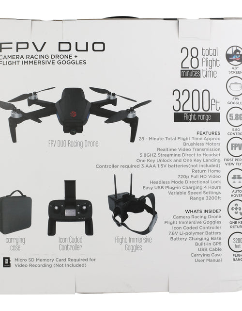 Load image into Gallery viewer, FPV Duo Racing Drone with Goggles and GPS, Black
