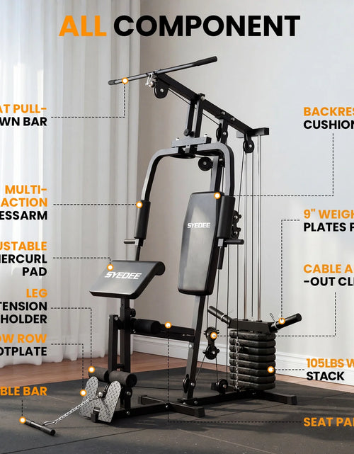 Load image into Gallery viewer, Multifunctional Home Gym System, Home Gym Station with 105LBS Weight Stack, All in One Workout Machine for Full Body Strength Training
