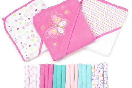 Juego De Toallas Con Capucha Para Baño Y Paños Para Bebés, Juego De Regalo De 23 Piezas, Butterfly Rosa