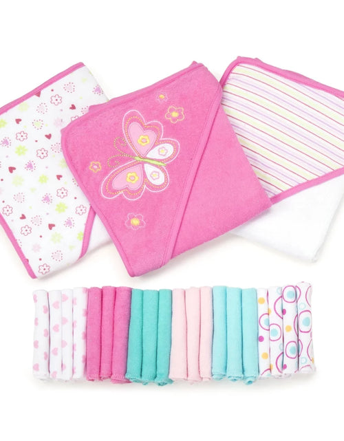 Load image into Gallery viewer, Juego De Toallas Con Capucha Para Baño Y Paños Para Bebés, Juego De Regalo De 23 Piezas, Butterfly Rosa
