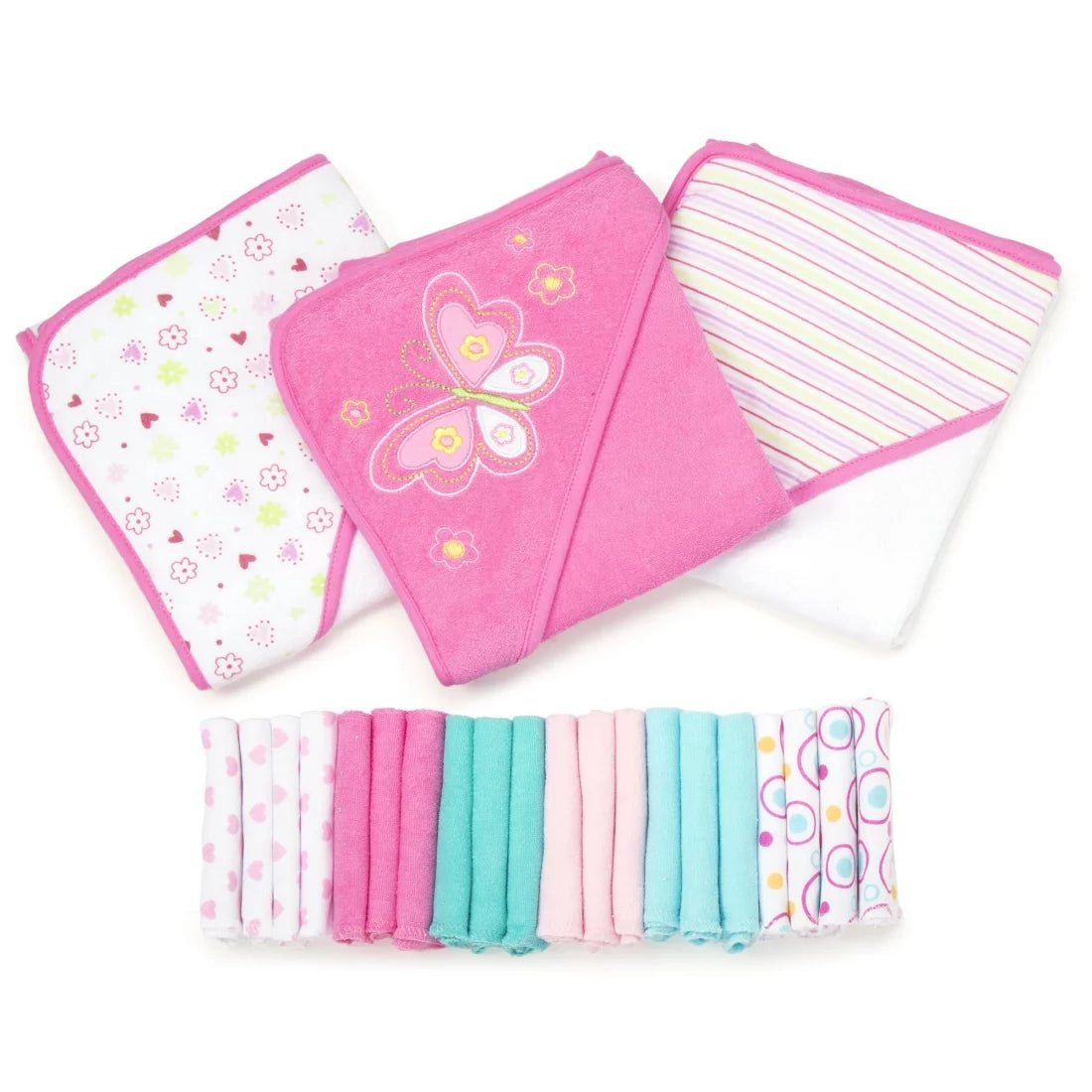 Juego De Toallas Con Capucha Para Baño Y Paños Para Bebés, Juego De Regalo De 23 Piezas, Butterfly Rosa