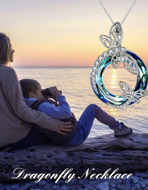 Load image into Gallery viewer, Sterling Silver Dragonfly Necklace Blue Crystal Birthday Anniversary Mothers Valentines Day Gifts for Women
