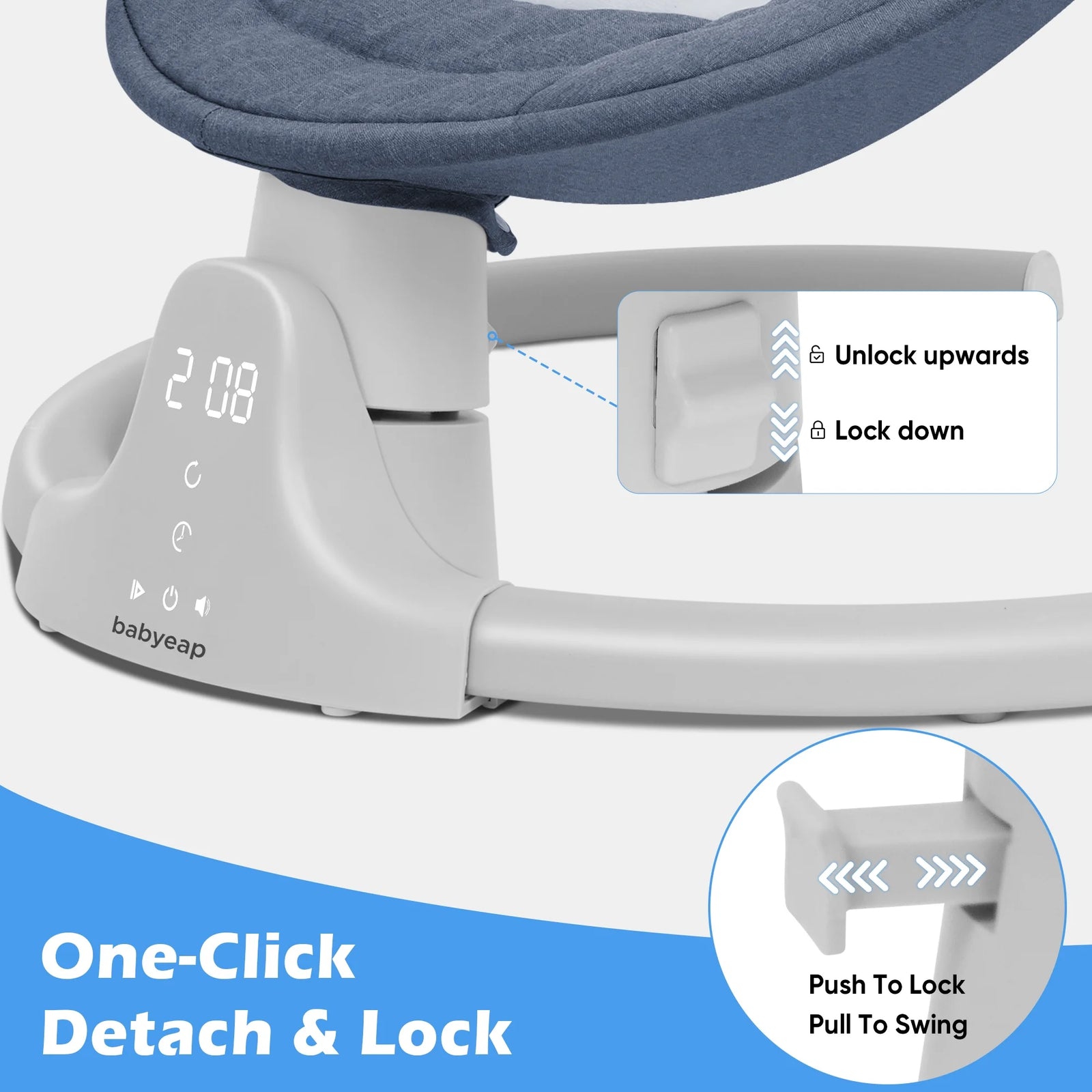 Baby Swing for Infants - APP Remote Bluetooth Control, 5 Speed Settings, 10 Lullabies, USB Plug (Blue)