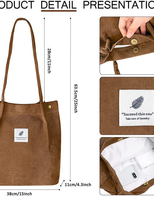 Load image into Gallery viewer, Corduroy Tote Bag Large for Women Girl Lady Canvas Shoulder Cord Purse with Inner Pocket (Brown)
