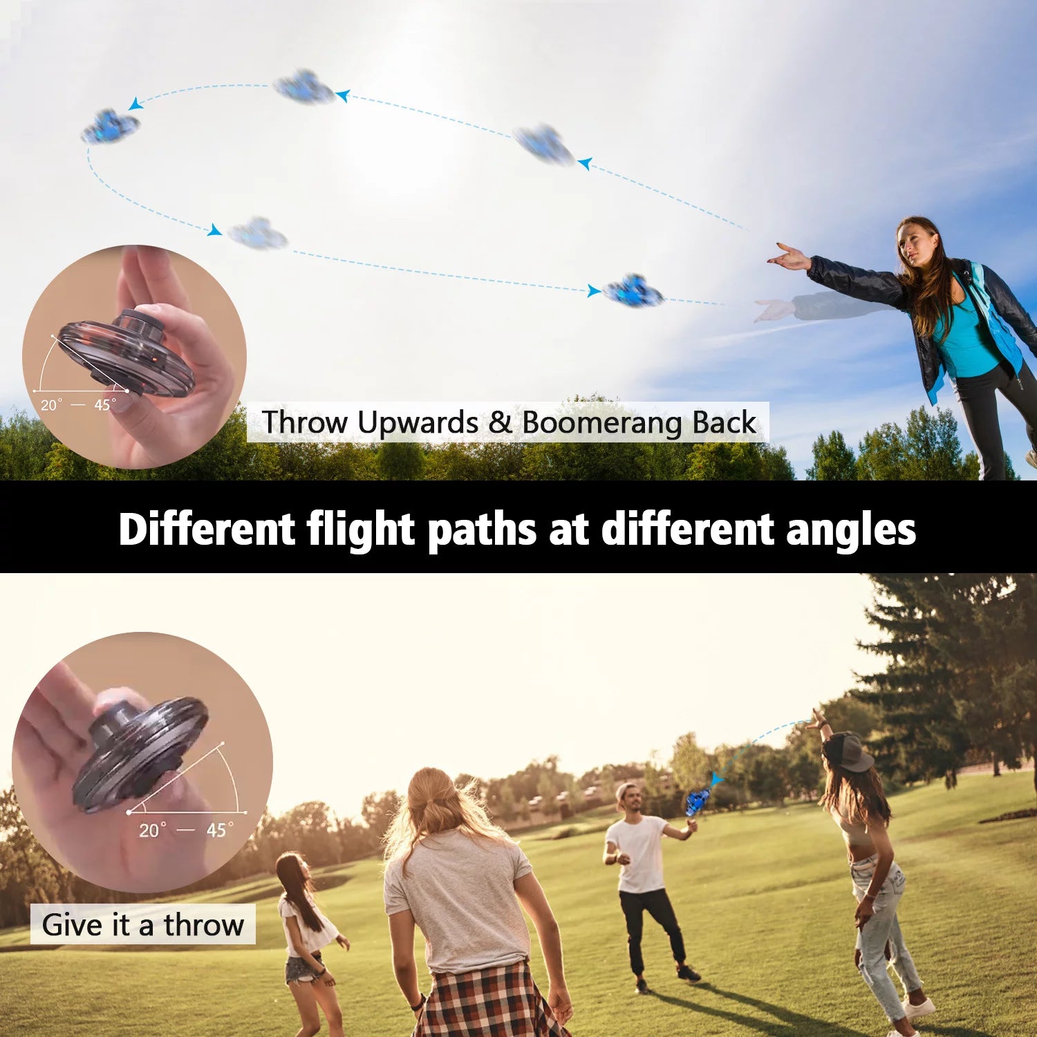 Flying Spinner Toy, Mini Flying Ball Toys,With 360 Fly Rotating UFO Fun Toy LED Light Flying Fidget Spinner Orb for Girls Boys Adult Indoor Outdoor,Blue