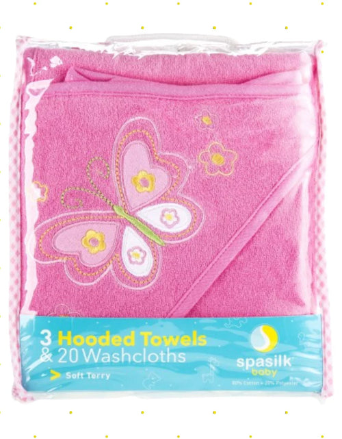 Load image into Gallery viewer, Juego De Toallas Con Capucha Para Baño Y Paños Para Bebés, Juego De Regalo De 23 Piezas, Butterfly Rosa
