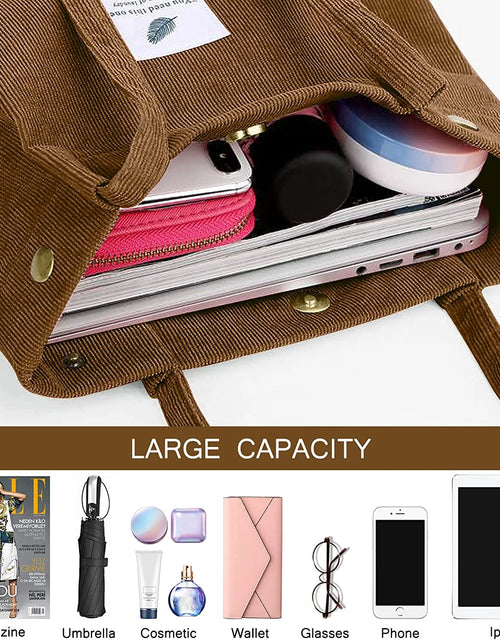 Load image into Gallery viewer, Corduroy Tote Bag Large for Women Girl Lady Canvas Shoulder Cord Purse with Inner Pocket (Brown)
