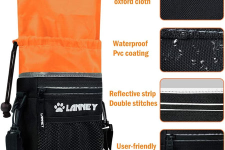 Dog Treat Pouch for Training, Dog Treat Bag for Pet Training - 3 Ways to Wear with Shoulder Strap, Clicker, Tote Carry Kibble Snacks Toys to Reward Walking, Metal Clip, Waist Belt, Poop Bag Dispenser