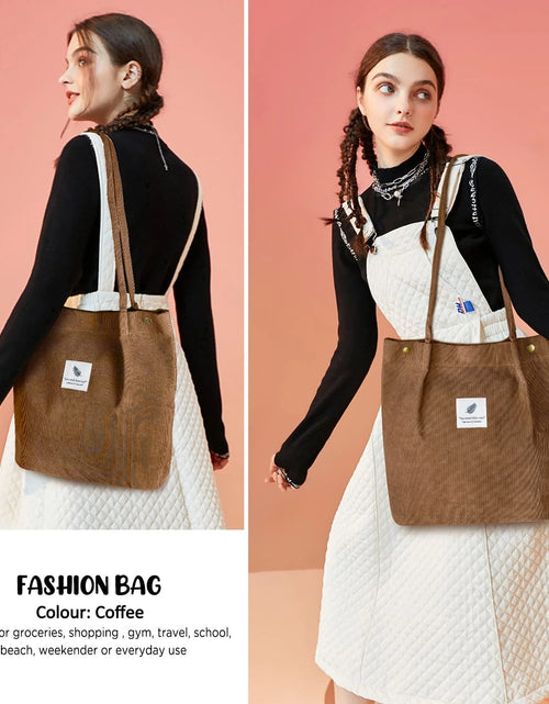 Load image into Gallery viewer, Corduroy Tote Bag Large for Women Girl Lady Canvas Shoulder Cord Purse with Inner Pocket (Brown)
