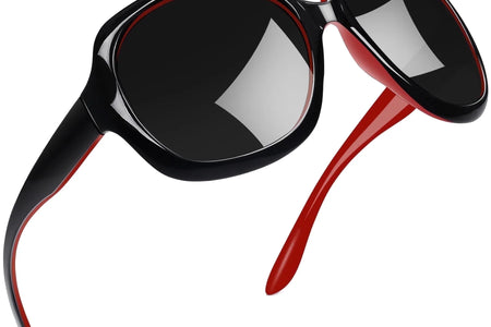 Polarized Sunglasses for Women, Ladies Oversized Sun Glasses UV Protection (Black Red)