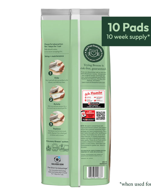 Load image into Gallery viewer, (10 Pack) Purina  Breeze Bright Lemongrass Scented Ion Cat Litter Pads Refill Pack
