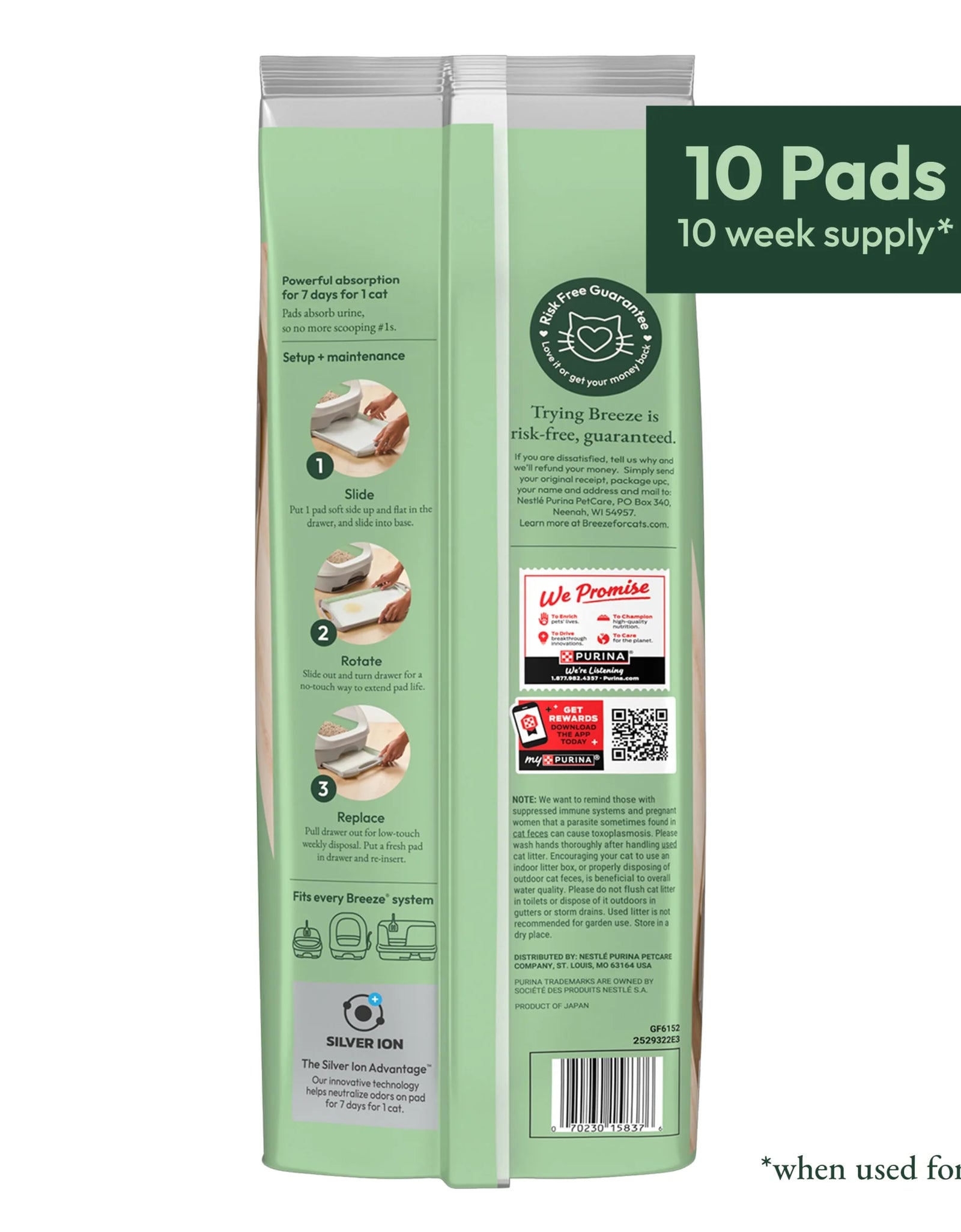 (10 Pack) Purina  Breeze Bright Lemongrass Scented Ion Cat Litter Pads Refill Pack