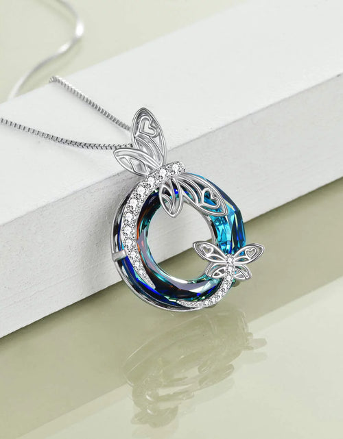 Load image into Gallery viewer, Sterling Silver Dragonfly Necklace Blue Crystal Birthday Anniversary Mothers Valentines Day Gifts for Women
