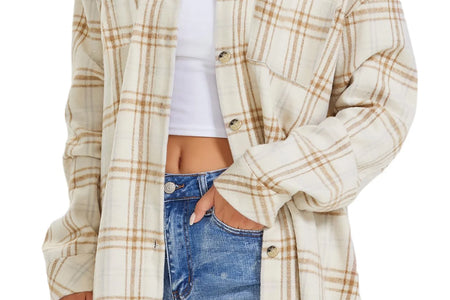 Womens Plaid Shirts Flannel Shacket Jacket Long Sleeve Button down Shirts Blouses Tops