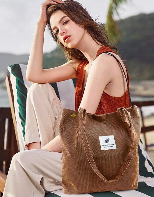 Load image into Gallery viewer, Corduroy Tote Bag Large for Women Girl Lady Canvas Shoulder Cord Purse with Inner Pocket (Brown)

