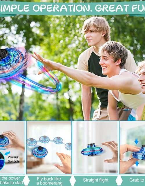 Load image into Gallery viewer, Flying Spinner Toy, Mini Flying Ball Toys,With 360 Fly Rotating UFO Fun Toy LED Light Flying Fidget Spinner Orb for Girls Boys Adult Indoor Outdoor,Blue
