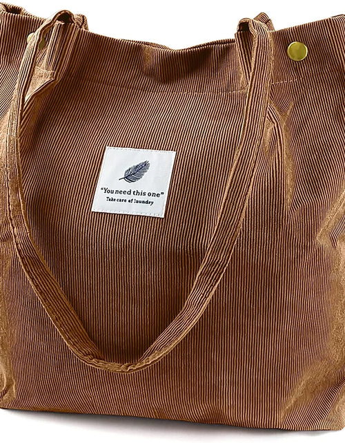 Load image into Gallery viewer, Corduroy Tote Bag Large for Women Girl Lady Canvas Shoulder Cord Purse with Inner Pocket (Brown)
